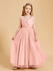 Robes de Demoiselle d'Honneur Junior en Tulle avec Haut en Satin Corail