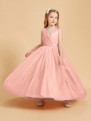 Robes de Demoiselle d'Honneur Junior en Tulle avec Haut en Satin Corail