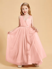 Robes de Demoiselle d'Honneur Junior en Tulle avec Haut en Satin Corail