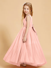 Robes de Demoiselle d'Honneur Junior en Tulle avec Haut en Satin Corail