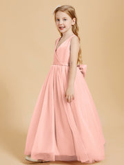 Robes de Demoiselle d'Honneur Junior en Tulle avec Haut en Satin Corail