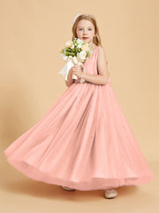 Robes de Demoiselle d'Honneur Junior en Tulle avec Haut en Satin Corail