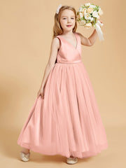 Robes de Demoiselle d'Honneur Junior en Tulle avec Haut en Satin Corail