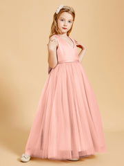 Robes de Demoiselle d'Honneur Junior en Tulle avec Haut en Satin Corail