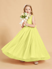 Robes de Demoiselle d'Honneur Junior en Tulle avec Haut en Satin Jonquille