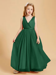 Robes de Demoiselle d'Honneur Junior en Tulle avec Haut en Satin Vert Foncé