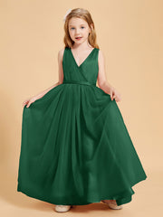 Robes de Demoiselle d'Honneur Junior en Tulle avec Haut en Satin Vert Foncé