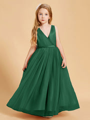 Robes de Demoiselle d'Honneur Junior en Tulle avec Haut en Satin Vert Foncé