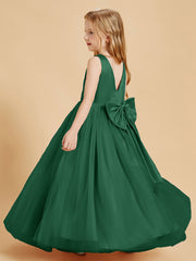 Robes de Demoiselle d'Honneur Junior en Tulle avec Haut en Satin Vert Foncé