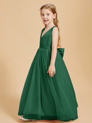 Robes de Demoiselle d'Honneur Junior en Tulle avec Haut en Satin Vert Foncé