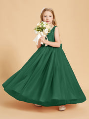 Robes de Demoiselle d'Honneur Junior en Tulle avec Haut en Satin Vert Foncé