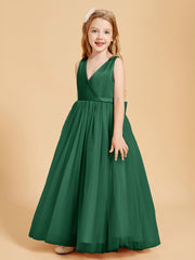 Robes de Demoiselle d'Honneur Junior en Tulle avec Haut en Satin Vert Foncé