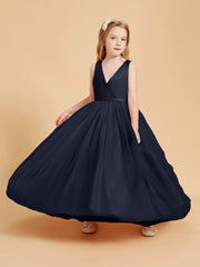 Robes de Demoiselle d'Honneur Junior en Tulle avec Haut en Satin Bleu Marine
