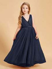 Robes de Demoiselle d'Honneur Junior en Tulle avec Haut en Satin Bleu Marine