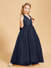 Robes de Demoiselle d'Honneur Junior en Tulle avec Haut en Satin Bleu Marine