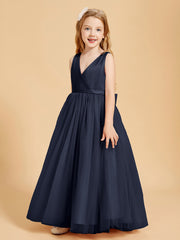 Robes de Demoiselle d'Honneur Junior en Tulle avec Haut en Satin Bleu Marine