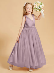 Robes de Demoiselle d'Honneur Junior en Tulle avec Haut en Satin Dusk