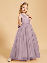 Robes de Demoiselle d'Honneur Junior en Tulle avec Haut en Satin Dusk