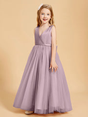 Robes de Demoiselle d'Honneur Junior en Tulle avec Haut en Satin Dusk