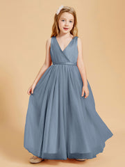 Robes de Demoiselle d'Honneur Junior en Tulle avec Haut en Satin Bleu Poudré