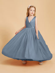Robes de Demoiselle d'Honneur Junior en Tulle avec Haut en Satin Bleu Poudré