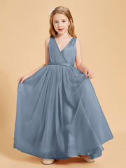 Robes de Demoiselle d'Honneur Junior en Tulle avec Haut en Satin Bleu Poudré