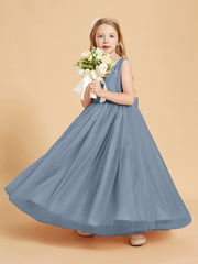 Robes de Demoiselle d'Honneur Junior en Tulle avec Haut en Satin Bleu Poudré