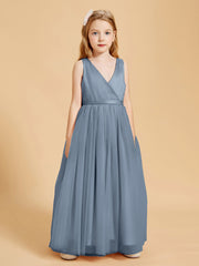 Robes de Demoiselle d'Honneur Junior en Tulle avec Haut en Satin Bleu Poudré