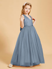 Robes de Demoiselle d'Honneur Junior en Tulle avec Haut en Satin Bleu Poudré