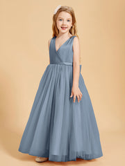 Robes de Demoiselle d'Honneur Junior en Tulle avec Haut en Satin Bleu Poudré