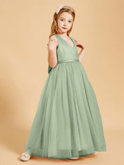 Robes de Demoiselle d'Honneur Junior en Tulle avec Haut en Satin Sauge Poudrée