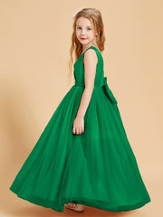 Robes de Demoiselle d'Honneur Junior en Tulle avec Haut en Satin Emeraude