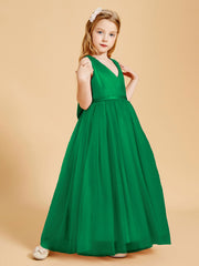 Robes de Demoiselle d'Honneur Junior en Tulle avec Haut en Satin Emeraude