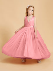 Robes de Demoiselle d'Honneur Junior en Tulle avec Haut en Satin Flamant