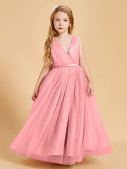 Robes de Demoiselle d'Honneur Junior en Tulle avec Haut en Satin Flamant