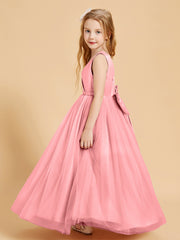 Robes de Demoiselle d'Honneur Junior en Tulle avec Haut en Satin Flamant