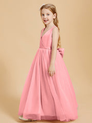 Robes de Demoiselle d'Honneur Junior en Tulle avec Haut en Satin Flamant