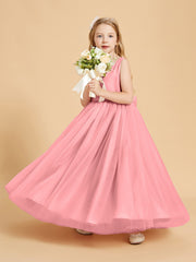 Robes de Demoiselle d'Honneur Junior en Tulle avec Haut en Satin Flamant