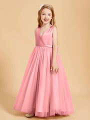 Robes de Demoiselle d'Honneur Junior en Tulle avec Haut en Satin Flamant