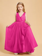 Robes de Demoiselle d'Honneur Junior en Tulle avec Haut en Satin Fuchsia