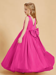 Robes de Demoiselle d'Honneur Junior en Tulle avec Haut en Satin Fuchsia