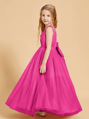 Robes de Demoiselle d'Honneur Junior en Tulle avec Haut en Satin Fuchsia