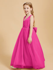 Robes de Demoiselle d'Honneur Junior en Tulle avec Haut en Satin Fuchsia