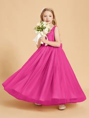 Robes de Demoiselle d'Honneur Junior en Tulle avec Haut en Satin Fuchsia