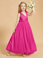 Robes de Demoiselle d'Honneur Junior en Tulle avec Haut en Satin Fuchsia
