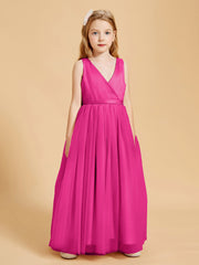 Robes de Demoiselle d'Honneur Junior en Tulle avec Haut en Satin Fuchsia