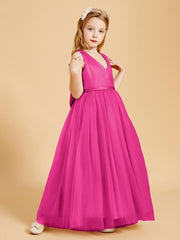 Robes de Demoiselle d'Honneur Junior en Tulle avec Haut en Satin Fuchsia