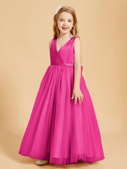 Robes de Demoiselle d'Honneur Junior en Tulle avec Haut en Satin Fuchsia