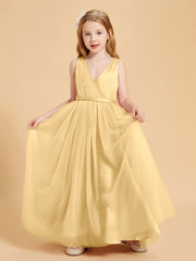 Robes de Demoiselle d'Honneur Junior en Tulle avec Haut en Satin Or