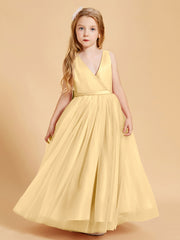 Robes de Demoiselle d'Honneur Junior en Tulle avec Haut en Satin Or